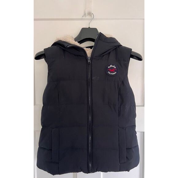 Hollister Jackets & Blazers - Hollister Puffer Vest MEDIUM Blue Full Zip Hooded Insulated Feather Down